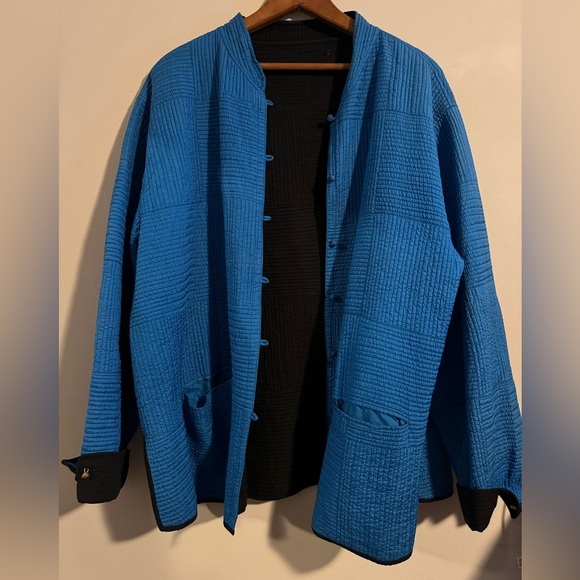 Vintage Handmade Women’s Reversible Blue & Black Jacket Asian Hand Crafted XL - Picture 3 of 12